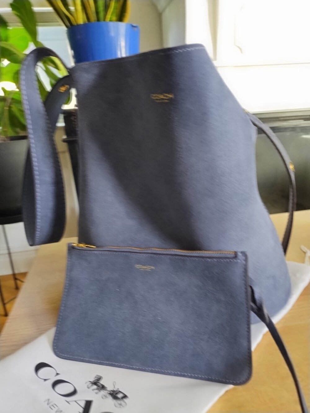 Coach Bleecker Bucket Bag in Denim Blue Suede - Picture 4 of 7